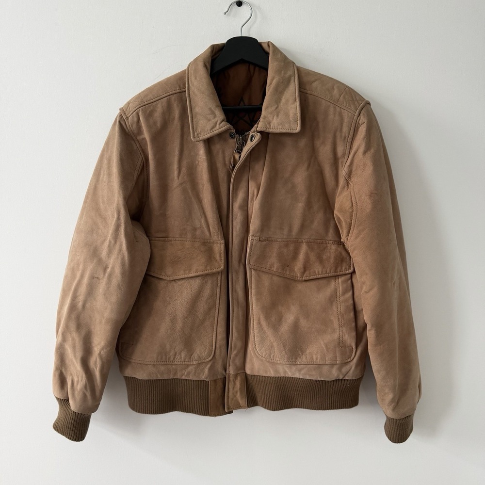 Vintage 90s Leather Bomber Jacket U2 Wear Me Out Mens 42 Aviation Airman Flight